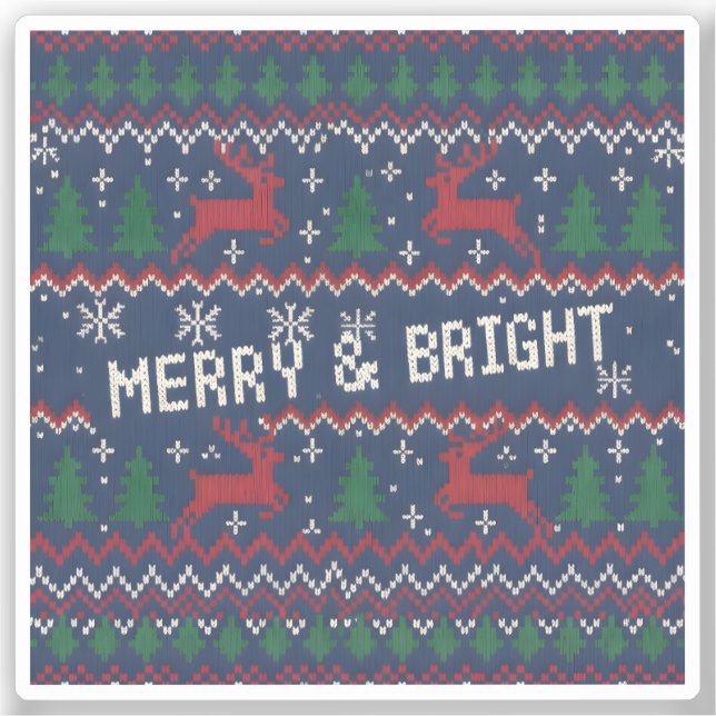 Pegatina Suéter Feo de Navidad Alegre y Brillante (Anverso)