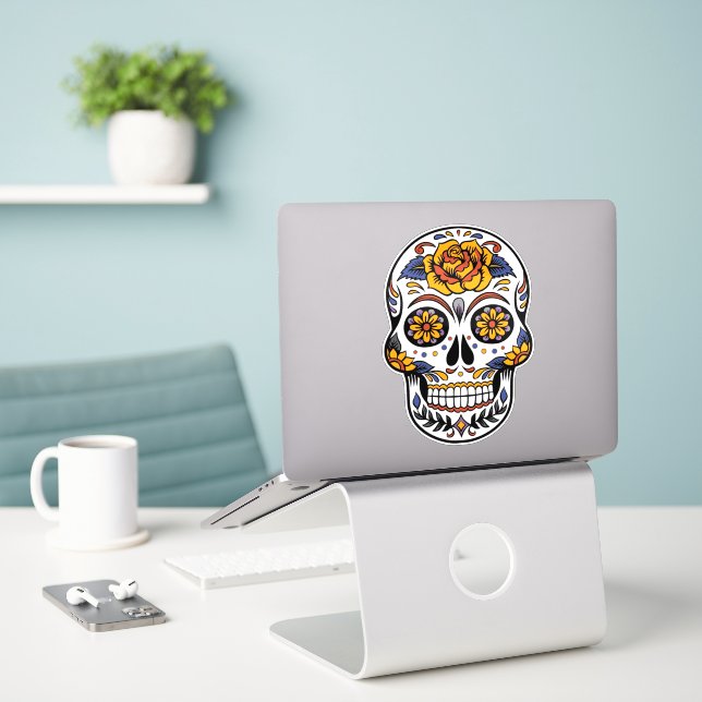 Pegatina Sugar Skull (Ordenado portátil  en el escritorio)