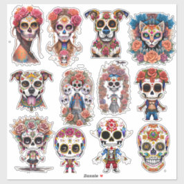 Pegatina Sugar Skull Art 12 Piece Acuarela Pack