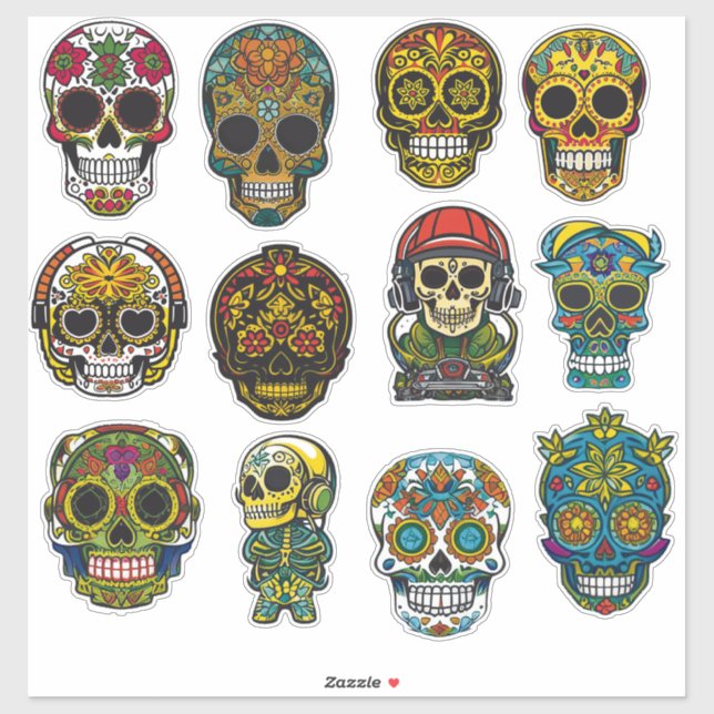 Pegatina Sugar Skull Art 12 Piece Celebration Pack (Hoja)