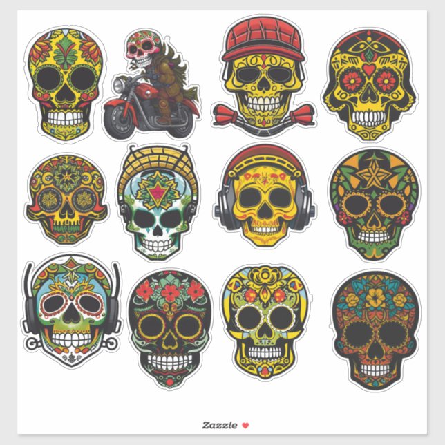 Pegatina Sugar Skull Art 12 Piece Paquete de cosecha (Hoja)