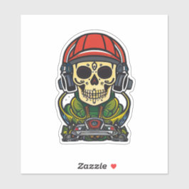 Pegatina Sugar Skull Art con audífonos y DJ giratorio