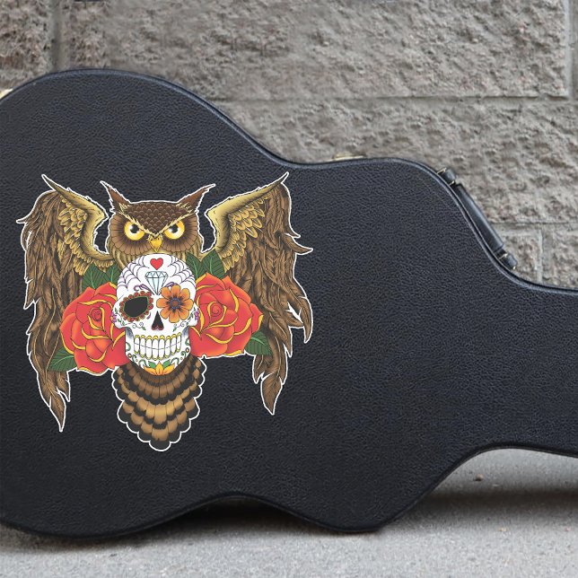 Pegatina Sugar Skull Rosa Owl (Subido por el creador)