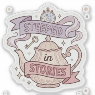 Pegatina Sumergido en Historias - Té y Lectura de Libros