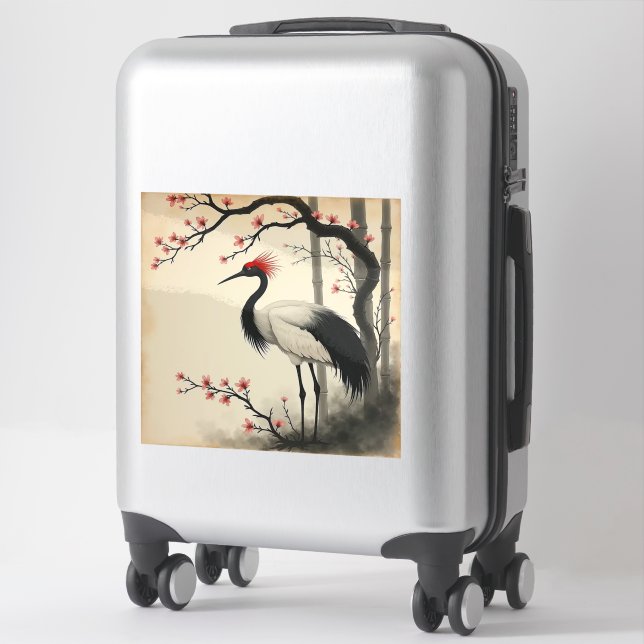 Pegatina Sumi-E Red-Crowned Crane Vinyl Sticker (Maleta)