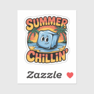 Pegatina Summer Chillin' Cute Ice Cube Retro Beach Sunset