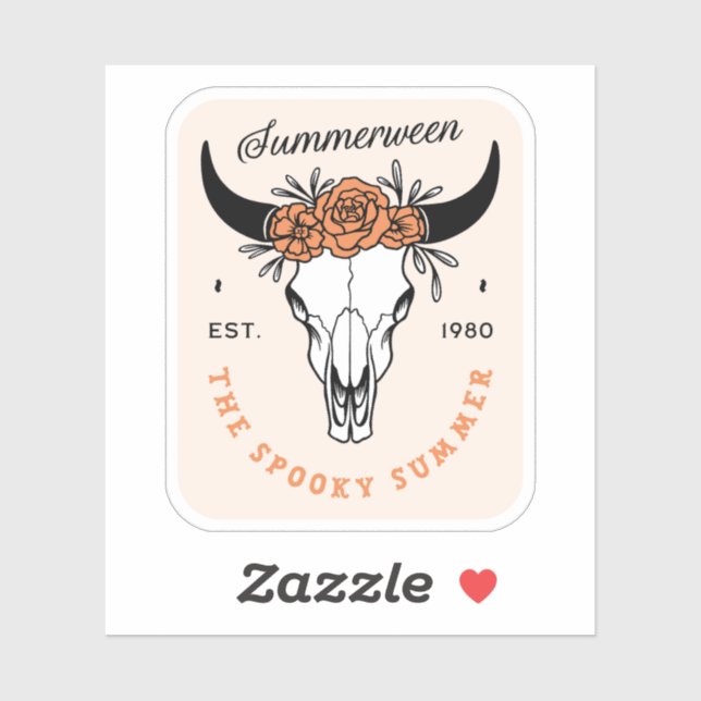 Pegatina Summerween spooky summer floral skull aesthetic (Hoja)