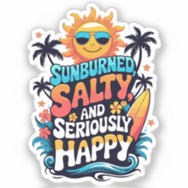 Pegatina Sunburned Salty and Happy – Retro Beach Vibes