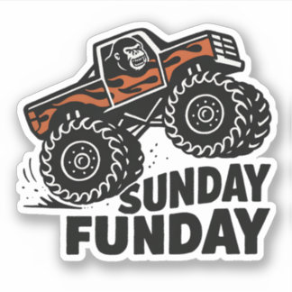 Pegatina Sunday Funday Gorilla Monster Truck Funny Sticker