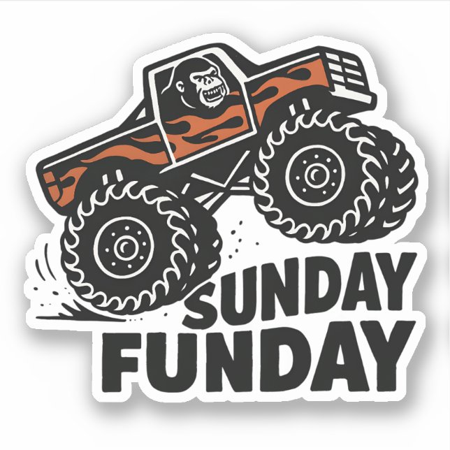 Pegatina Sunday Funday Gorilla Monster Truck Funny Sticker (Anverso)