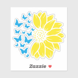 Pegatina Sunflower and butterflies. Ukrainian flag colours.