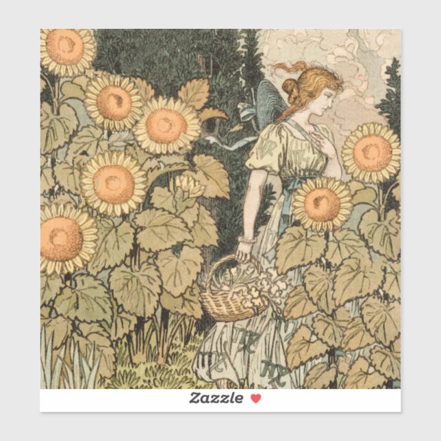 Pegatina Sunflower Art Nouveau Garden Grasset Mujer (Hoja)