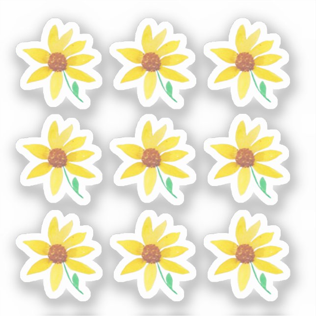 Pegatina Sunflower Floral Mano Pintada Acuarela (Anverso)