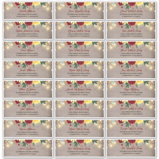 Pegatina Sunflower Rustic Fall Nombres de invitados Direcci (Anverso)