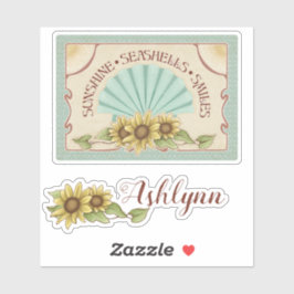 Pegatina Sunflower Seashell Vintage Vibes Personalized Name