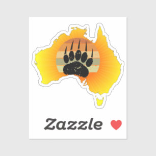 Pegatina Sunny Australia Map Bear Bear con Retro Sunset