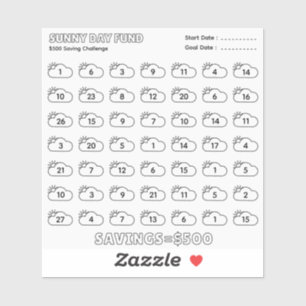 Pegatina Sunny Day Fund 500$ Ahorro Plan Presupuestario