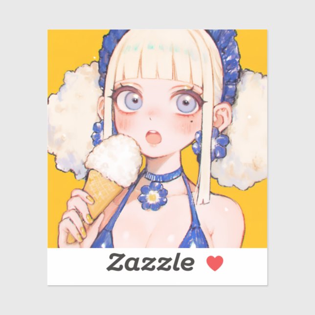 Pegatina Sunny Scoop Anime Chica con vainilla Cone (Hoja)