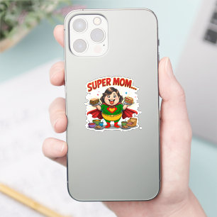 Pegatina Super Mamá Foodie Divertido Cómic 