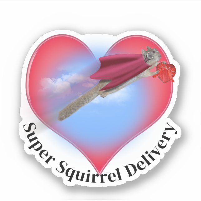 Pegatina Super Squirrel Delivery Valentine's Day (Anverso)