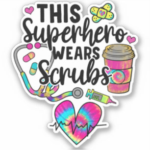 Pegatina Superhero de Enfermería Scrubs Enfermera Arcoíris