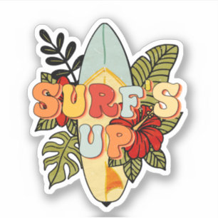 Pegatina Surfboard Tropical Leaves Flores Surf's Up
