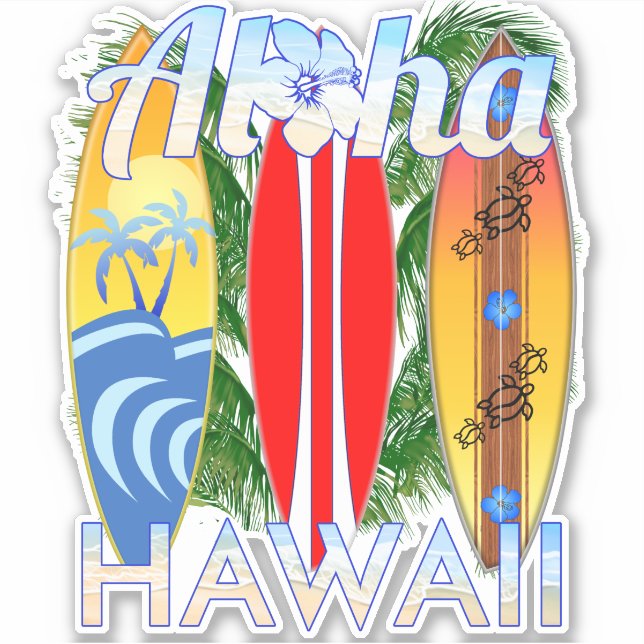Pegatina Surfing de Aloha Hawaii (Anverso)