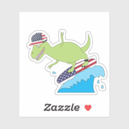 Pegatina Surfing de la Bandera Americana de Dinosaurios