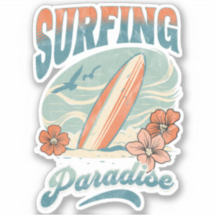 Pegatina Surfing Paradise estilo retro