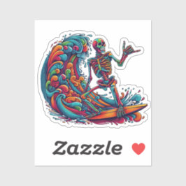 Pegatina Surfista del Skeleton colorido