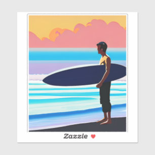 Pegatina Surfista en una playa al atardecer
