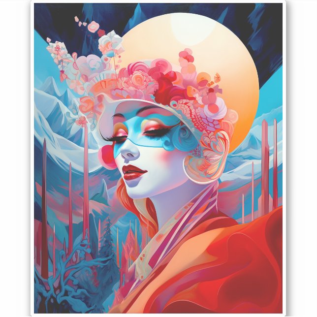 Pegatina Surreal Lady Fantasy Art (Anverso)