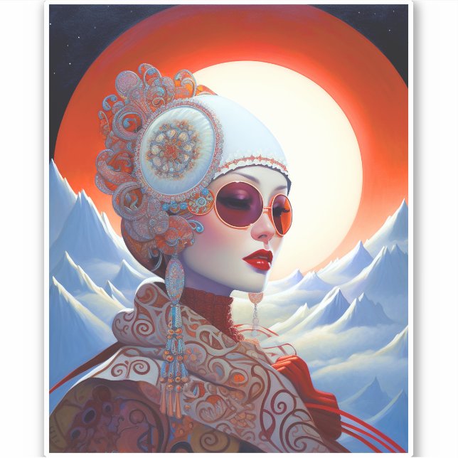 Pegatina Surreal Lady Fantasy Art (Anverso)