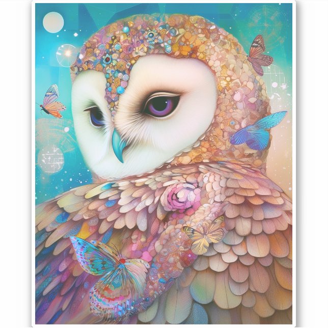 Pegatina Surreal Owl Fantasy Art (Anverso)