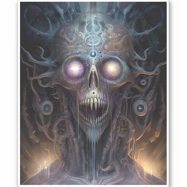 Pegatina Surreal Skull Arte de horror gótico (Anverso)