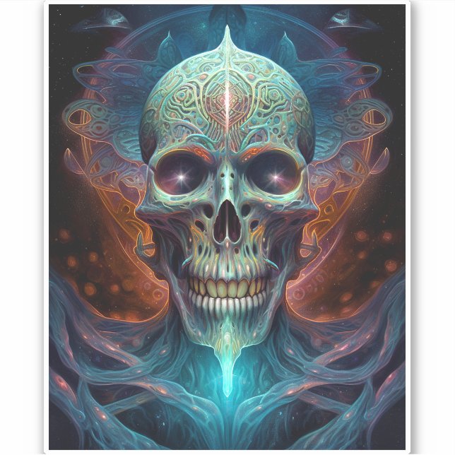 Pegatina Surreal Skull Arte de horror gótico (Anverso)