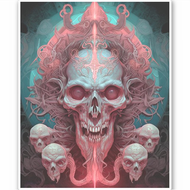 Pegatina Surreal Skull Arte de horror gótico (Anverso)