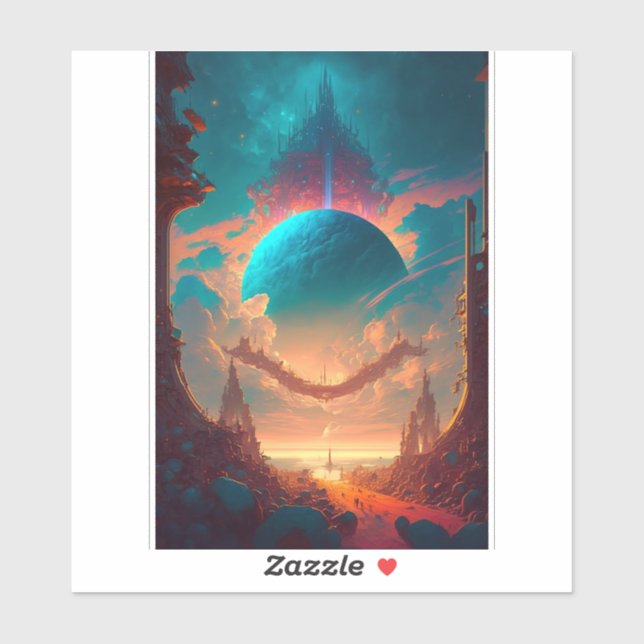 Pegatina Surreal Towers Planet Visionario Paisaje (Hoja)