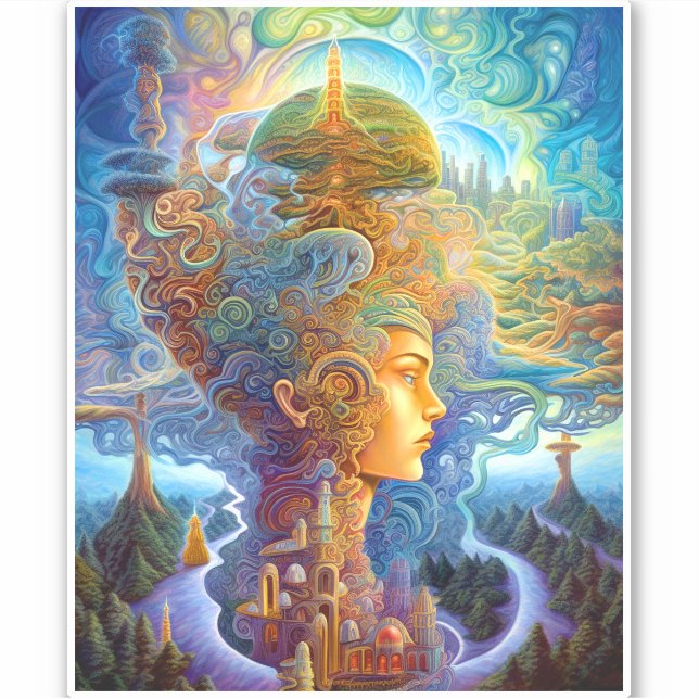 Pegatina Surrealista Woman Landscape Fantasy Art (Anverso)