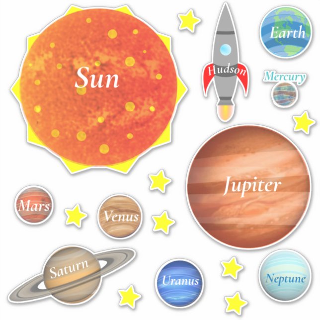 Pegatina Sus Hijos Nombran Planetas Spaceships Solar System (Anverso)