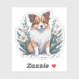 Pegatina Süßer Collie umringt von Blumen - 