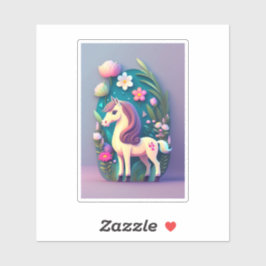 Pegatina Süßes Pony mit Blumenhintergrund -