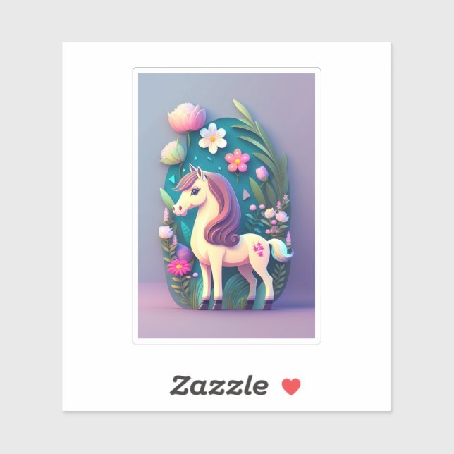 Pegatina Süßes Pony mit Blumenhintergrund -  (Hoja)