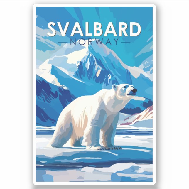 Pegatina Svalbard Noruega Polar Oso Viaje Arte Vintage (Anverso)