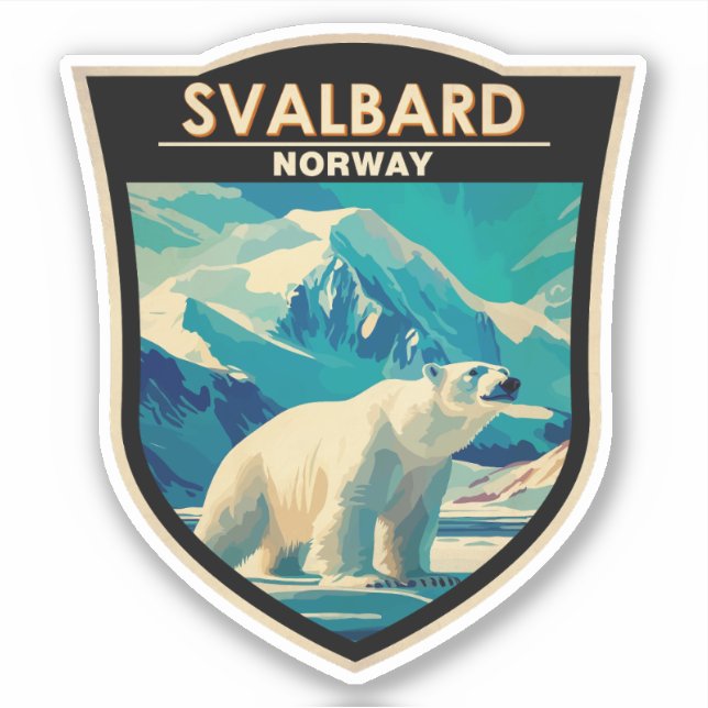 Pegatina Svalbard Noruega Polar Oso Viaje Arte Vintage (Anverso)