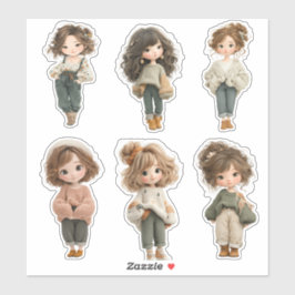 Pegatina Sweet Chibi Girl Sticker Sheet 6 Cute Character