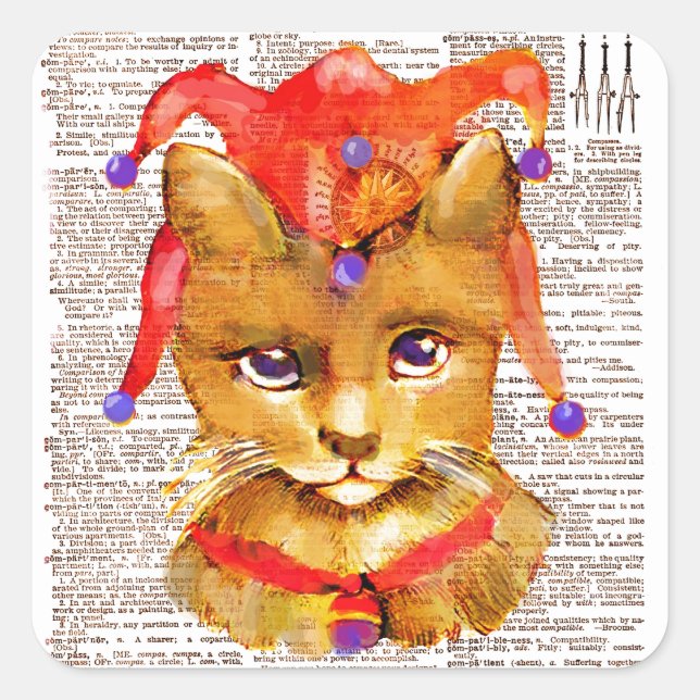 PEGATINA SWEET JESTER CAT CON BELLS VINTAGE ART (Anverso)
