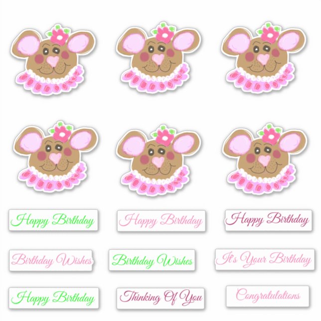 Pegatina Sweet Pink Teddy Bear Cumpleaños (Anverso)
