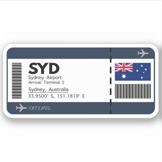 Pegatina SYD Sydney Boarding Pass - Australia Ticket (Anverso)