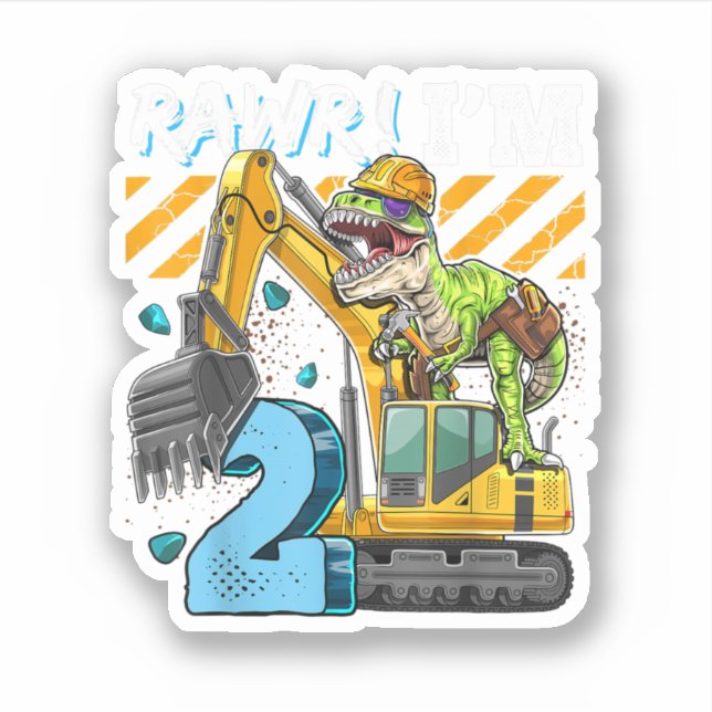Pegatina T Rex Dinosaurios Construcción Gorra Excavadora 2º (Anverso)